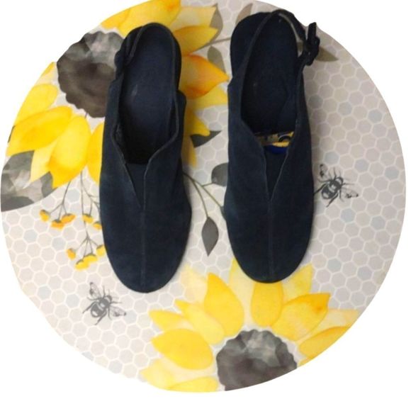 AEROSOLES Sling Back Blue Suede Leather Clog Mules Buckle Chunky Heel Size 9.5 - Picture 4 of 9